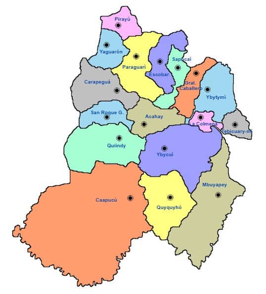 Mapa del paraguay ⊛ 【Por Departamentos y Distritos】