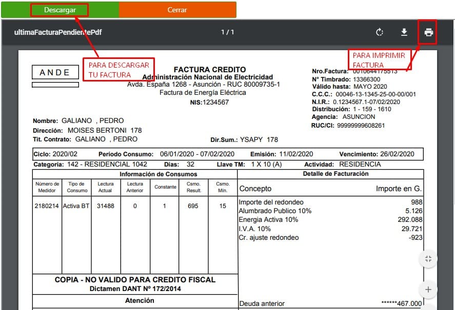 Imprimir tus facturas de Ande o descargarlo a tu computadora
