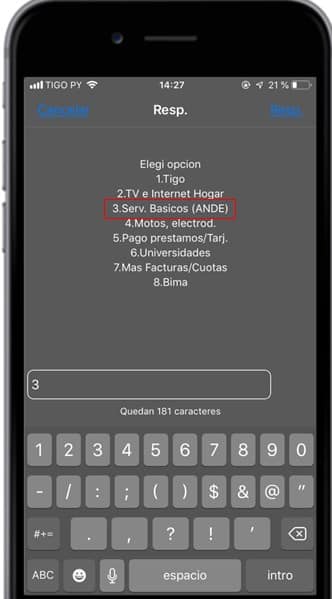 Pagar facturas Ande con Tigo Money