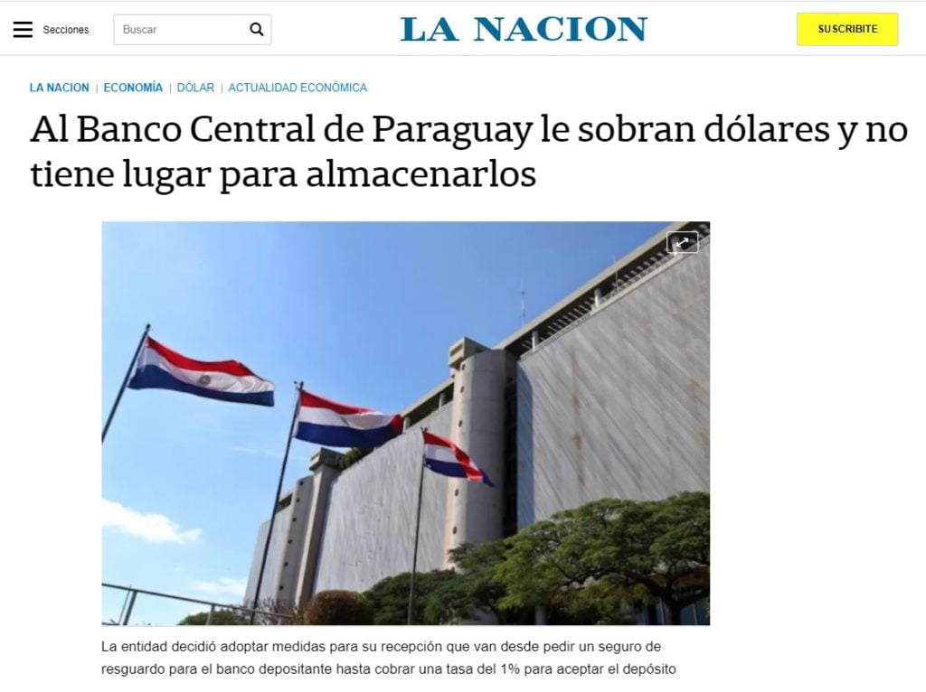 Sobran dólares en Paraguay - Publicación del Diario La Nación de Argentina